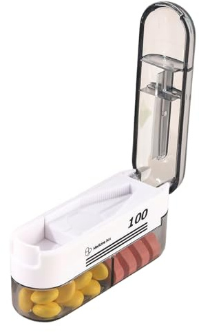 Kaiyzo Taglia Pastiglie in 2 O in 4 Parti, Portatile Taglia Pillole di Precisione per Compresse di Diverse Dimensioni, Tagliapillole con Funzione di Conservazione, Senza Contatto con Le Mani