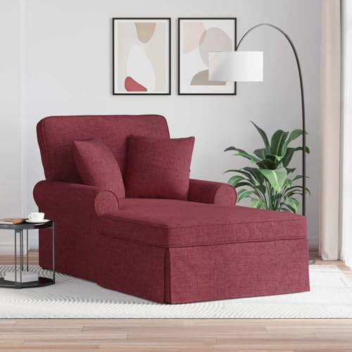Runheo Chaiselong med kjol och kudde, 3 delar, vinröd tyg, 91 x 157 x 91 cm, vadderad med ryggstöd och armstöd, ergonomisk avslappningsstol för vardagsrum sovrum kontor läsning avkoppling
