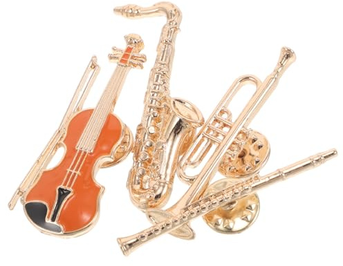 4 Pièces Broche Alliage Style Vintage, Instrument de Musique | Paquet et Vestes, Guitare, Trompette et Flûte, Saxophone, Concerts et Fêtes