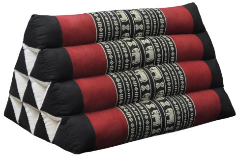 Kapok Thaikissen, Yogakissen, Massagekissen, Kopfkissen, Tantrakissen, Sitzkissen - schwarz/rot Elefant (Dreieck - 52x30x34)