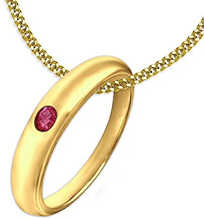 CLEVER SCHMUCK Set Goldener Mädchen Taufring schlicht Zirkoniastein rubinrot glänzend 333 GOLD 8 KARAT und vergoldeter Kette Panzer 36 cm Taufgeschenk im Schmucketui anthrazit