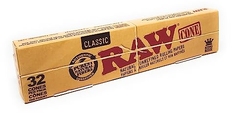 Vorgerollte Kegeltüten von RAW, unbehandeltes klassisches Papier, Mega-Packung mit 32 großen Kegeln, fertig zum Befüllen, natürliches Rollpapier von RAW