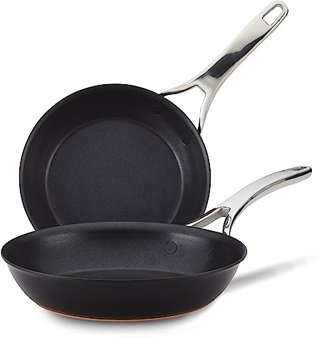 Anolon Nouvelle Bratpfannen-Set, Kupfer, antihaftbeschichtet, 21,6 cm und 25,4 cm, schwarzer Onyx