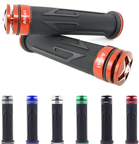 Area1 Manopole Manubrio Moto Universali Impugnature per Moto, Scooter, Antiscivolo, 2 pezzi, 22/24-25 mm, Laser Arancione, Compatibile con KSR
