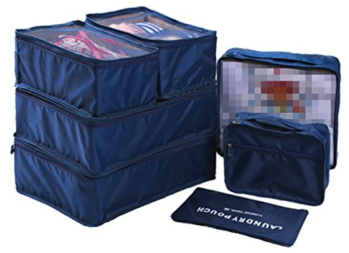 Cicilin Packningsarrangörer 7 st packkuber rese viktiga väskor-i väska bagage packningsorganisatörer värdeset resväska organiserare kuber förvaringsväskor bagage påsar (mörkblå)
