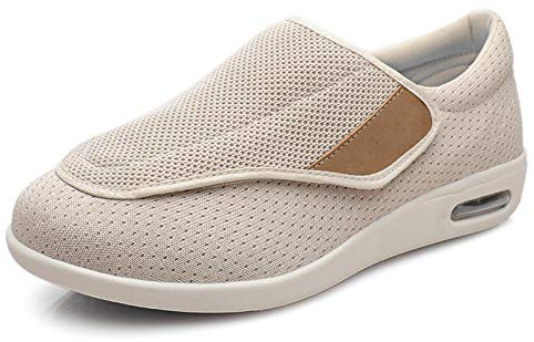 Nwarmsouth Chaussures de Marche de diabète,Chaussures Magic Tape avec Pieds enflés, Chaussures valgus pour Les Personnes âgées-37_Beige,Chaussures à Coussin d'air pour diabétiques