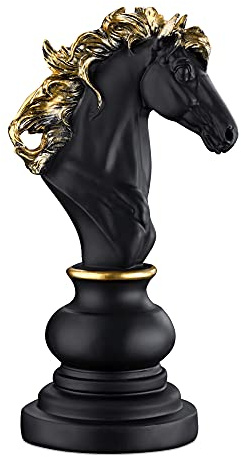 Navaris Chess Statue Decor Piece - 27cm (10.6) Tall Decorative Resin Sculpture - Large Game Figure Decoration Ornament for Home Office Study - Black Knight