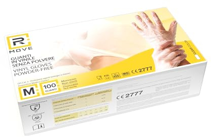 R MOVE 1000 Guanti in VINILE S NUOVO MODELLO senza polvere, senza lattice, ipoallergenici, certificati CE monouso trasparenti (1000, Taglia S)