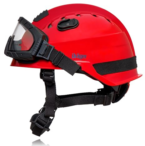 Dräger HPS 3500 Set Premium Verstellbarer Sicherheitshelm mit Schutzbrille rot für Baustellen, Bergbau, Feuerwehr und Notfalleinsätze