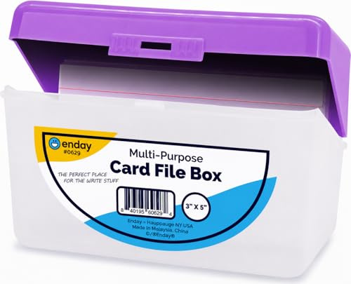 Enday Index Card Holder Purple, 3x5 Note Flash Card Organizer Case, Index Card File w/flip top, Notecard Recipe, Holder, Holds 250 Cards, Also Available in Red, Green, Blue, Grey, Pink (1 PC)