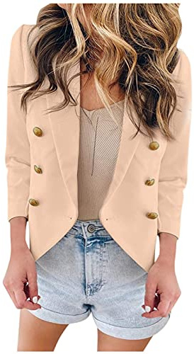 HHMY Blazer - Elegante chaqueta de mujer con botones de solapa con doble botonadura frontal abierta, clásica, vintage, elegante, para oficina, con bolsillos, corte ajustado, chaqueta de traje