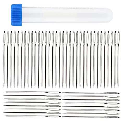 Lot de 50 aiguilles à coudre à gros chas 5,2 cm en acier inoxydable aiguilles à tricoter aiguilles à tisser avec flacon d'aiguille transparent pour couture