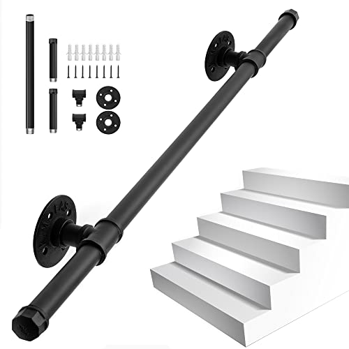 IBVIVIC Handlauf Schwarz Treppengeländer 100cm Innen und Außen Wandhandlauf, Vintage Schmiedeeisen Geländer Handlauf für Bad Garten Drinnen Draußen Treppen Balkon Brüstung