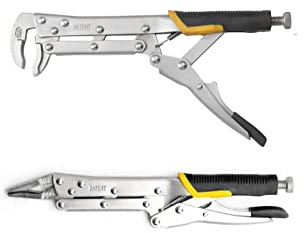 12Inch Extended Long Locking Vise Grip Pliers Set, Straight Head / 80 Degrees Head Needle Nose Pliers Set, Fast Release Design, CRV Steel
