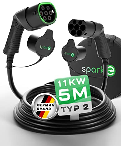 SPARK-E Typ 2 Ladekabel 11kW 5M für EV Elektroautos - Inkl. Tasche, 16A3P, Mode 3 - Wallbox Kompatibel