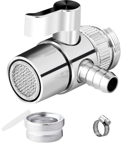 Tsinghwang Valvola deviatrice per rubinetto con aeratore per filtro dell'acqua da controsoffitto, adattatore per rubinetto a uscita Barb da 3/8, splitter per rubinetto per deviazione dell'acqua