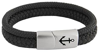 Das Original Segeltau-Armband Tidewisp, Unisex, mit Edelstahl Sicherheits-Magnetverschluss & Anker Gravur, Multistrang-Design, Paracord, 8 mm Durchmesser, handmade (Black-Trevor, 21.00, Zentimeter)