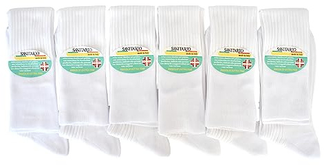 Calze Sanitarie 6 Paia Senza Elastico Unisex in Cotone, Filo di Scozia, Non stringono, Non lasciano segni, Aiutano il flusso sanguigno, Made in Italy, per Anziani e Diabetici (39/41, Bianco Lungo)