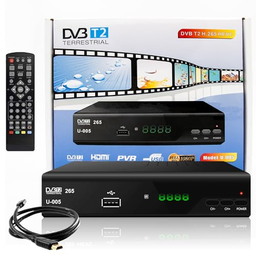 YOUNLEN DVB-T/T2 Decodeur TNT HD Star Box,Chaînes gratuites H.265,Full HD 1080p Terrestre USB, HDMI,SCART, télécommande Universelle 2 en 1+1M HDMI Ligne