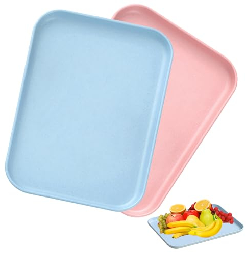 2 Stück Tablett, Kunststoff Rechteckig, Serviertablett rutschfest, 30.3 * 22cm, Klein, Rosa und Blaue Plastik, Haltbar Tray für Küche, Wohnzimmer, Esszimmer, Coffee Shop