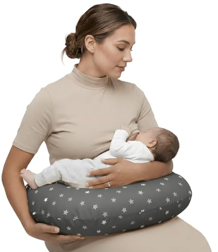 LivinEase Coussin d'allaitement pour allaitement et biberon – Coussin d'alimentation bébé 100% coton certifié OEKO-TEX housse lavable – Parfait pour le temps sur le ventre (Étoile)