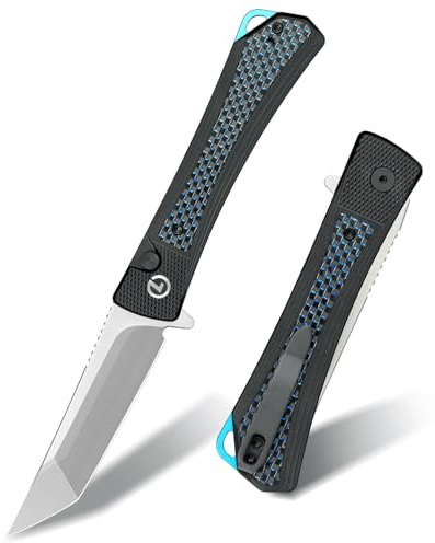 LOTHAR REVEALER Taschenmesser, 8.8 CM Scharfe 14C28N Stahl Klappmesser, EDC Messer mit Aluminium Griff, Button Lock Einhandmesser mit Clip,Tanto