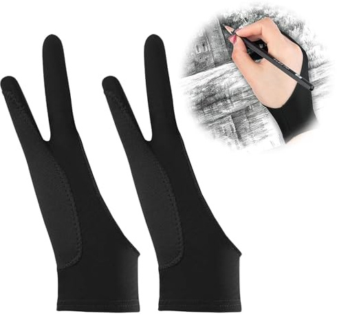 Guante Dibujo para Tableta Gráfica, Pack de 2, Guante Antiincrustante Elásticos para Tablets Gráficas y Monitores Táctiles (20,5 x 8 cm)