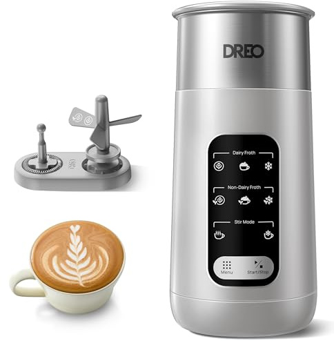 DREO Milchaufschäumer, 8-in-1 Milchschäumer Elektrisch für Latte, Cappuccino, heiße Schokolade mit Leichtem Schaum, 270ml Warm und Kaltschaum Milchschäumer Edelstahl, LED, Leicht zu Reinigen