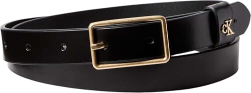 Calvin Klein Damen Gürtel Square Buckle Loop 2,5 cm mit Logo, Schwarz (Black/Antique Light Gold), 90 cm