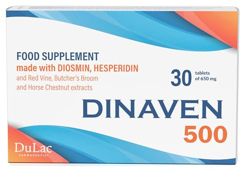 Dulac - Dinaven 500, Integratore Alimentare per il Microcircolo e la Circolazione delle Gambe, 30 compresse, ideale per Gambe Pesanti e Stanche, con Diosmina ed Esperidina, Made in Italy
