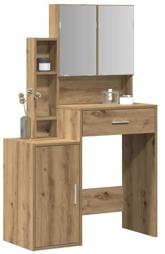 vidaXL Snyggt ek-sminkbord med spegel och mycket förvaring | Modern design av konstruerat trä för grooming i sovrummet, perfekt för sminkapplikation, stilrent dressing cabinet