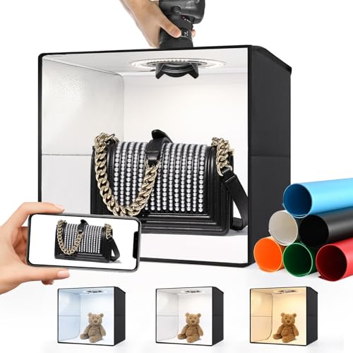 SYSCLOUD Portable Photo Studio Light Box,16x16 Professional Dimmable Shooting Tent Kit with 120 LED Lights & 6 Backdrops for Jewelry and Small Items Product Photography