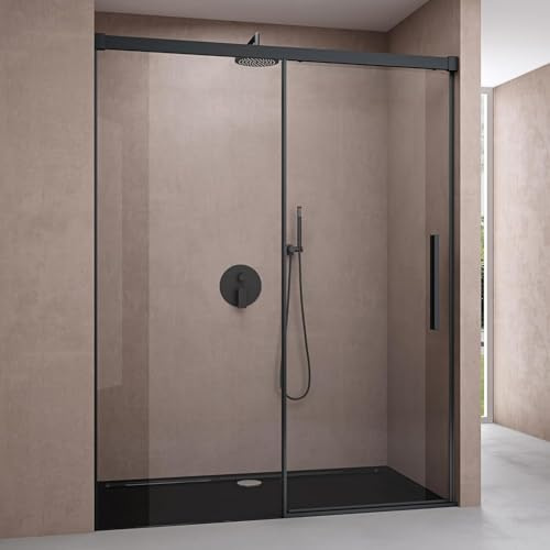 doporro Box Doccia Nicchia Porta Scorrevole Bagno 100x195 cm in Vetro Temperato Trasparente 6 mm Anticalcare con Profilo Nero - Teramo12K