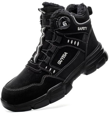 GemChve Chaussures de Sécurité d'hiver Hommes Femmes Imperméables, Confortables, Montantes avec Doublure Chaude Chaussures de Travail Légères, Bottines de Sécurité Antidérapantes Black 45 EU