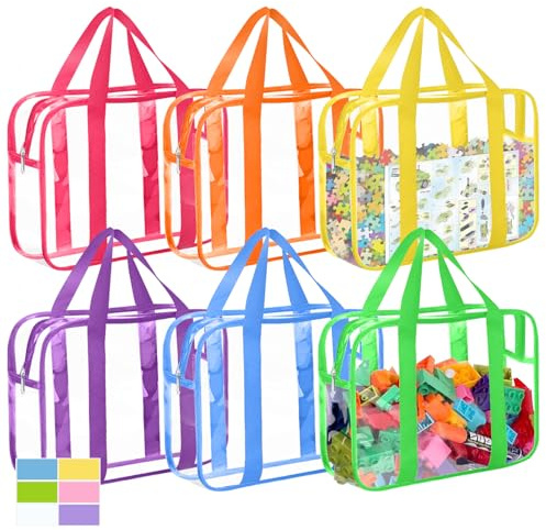 6PCS Large Toy Storage Bags, Reusable Transparent PVC Toy Boxes, High-Capacity Toy Organizer Suitable for Multiple Occasions (Colorful, Large)
