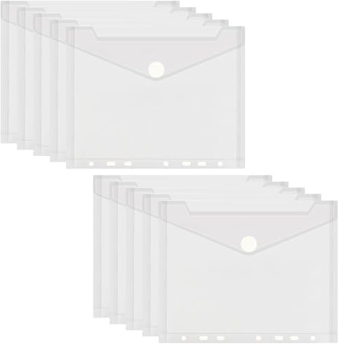 CHUANFU 10 Pièces Pochette Plastique A5 Transparente, 22.8 x 18 CM Pochette Plastique Perforée, Porte Documents Classeur A5 7 Perforées avec Fermeture Hermétique, pour Maison Bureau Ecole et Voyages