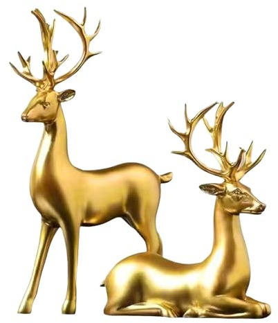Pipihome Juego de 2 Figuras Renos Decorativos Navidad, Ciervos Adornos Navideños, Adorno Navidad Estatua Alce Nordicos para Decoracion Hogar Chimenea Ventana Escritorio Vacaciones (A)