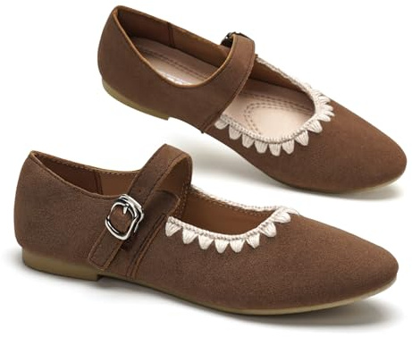 GLAMORA Bailarinas Mujer con Hebilla Cierre Rápido Zapatos Planos Punta Redonda Mary Jane Cómodos Ajuste Seguro Borde Decorativo Cosido Calzado Primavera Verano