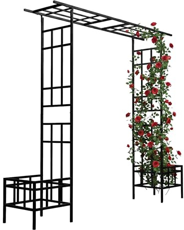Relaxdays, Arco para Rosas, jardineras, Metal, 2 diseños de Techo, Arco Resistente para trepadoras, Negro