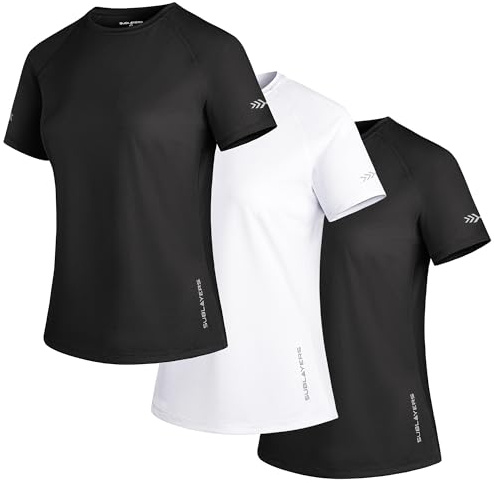 Ladies Sports T-Shirts 3 Pack Breathable Moisture Wicking Quick Dry Gym Running Tee for Women Training Fitness Hiking Leisure Yoga Tops
