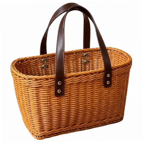Comebachome Farmers Market Basket, 35x14x20/43cm Wicker Shopping Basket with Handles, Reusable Picnic Baskets for Camping Picnic Home Storage