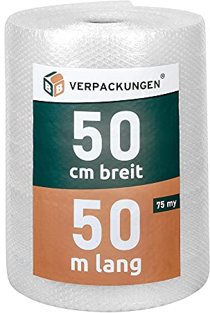 BB-Verpackungen 2 x Luftpolsterfolie 3-lagig 0,5 x 50 m (75 my stark, Schutz von empfindlichen Gegenständen) - Sets zwischen 1 und 3 Rollen