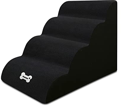 Galatée Hundetreppe, rutschfeste Haustiertreppe Mit 4 Stufen, Hundetreppe Für Hochbettsofa Mit Waschbarem Bezug, Hunderampen Aus Schwamm Mit Hoher Dichte, Tragbare Hundetreppe(Schwarz)