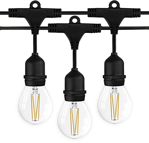 Ledvion - LED Lichterkette, 20M, Inklusive 20x Silber E27 LED, 1W, 2100K, Inklusive 20 Gold Filament LED-Lampen, IP65