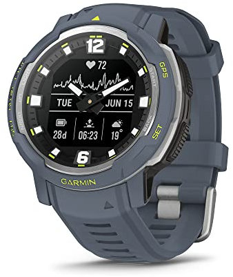Garmin Instinct Crossover, Smartwatch ibrido robusto, lancette analogiche e display digitale, granito blu