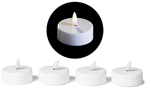 Velas de té LED grandes con temporizador, juego de 4 velas LED blanco cálido 3D llama parpadeante – Vela LED grande 6 cm blanco plástico 1 x batería CR2032 necesita – Velas LED para pick de vela en