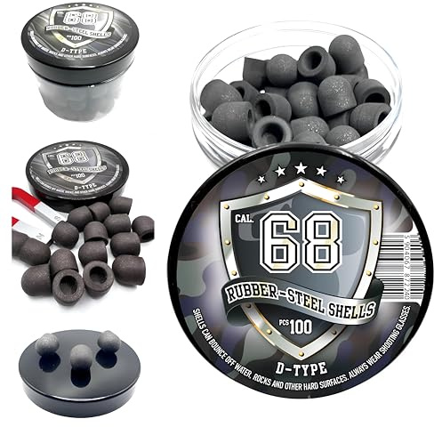Rubber-Steel Balls in 68 caliber - 100 x D-TYPE Rubber-Steel Shells for Training, Paintball and Home Defense Pistols in .68 cal.