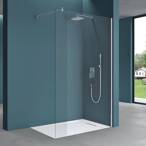 Mai & Mai Box Doccia Walk-In 150x200cm, Parete Doccia in Vetro Trasparente 10mm Braccio di Sostegno 70-120cm Vetro di Sicurezza ESG con Rivestimento Nano BRAM3 Bremen02K