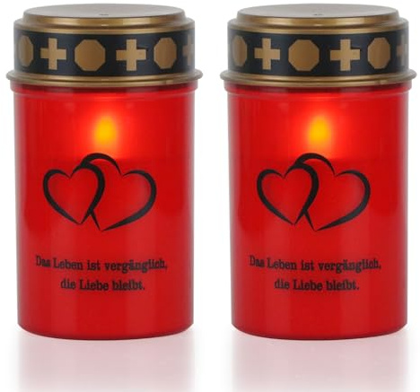 Eldnacele Red Flickering LED Grave Candles with 6-Hour Timer, Battery Operated, Waterproof Flameless Grave Light Memorial Candle (Pack of 2)