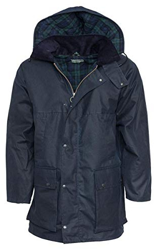 Hoggs of Fife Padded Waxed Jacket Navy - 500gsm medium weight cotton cloth, Iconic tartan lining, lightly wadded for insulation